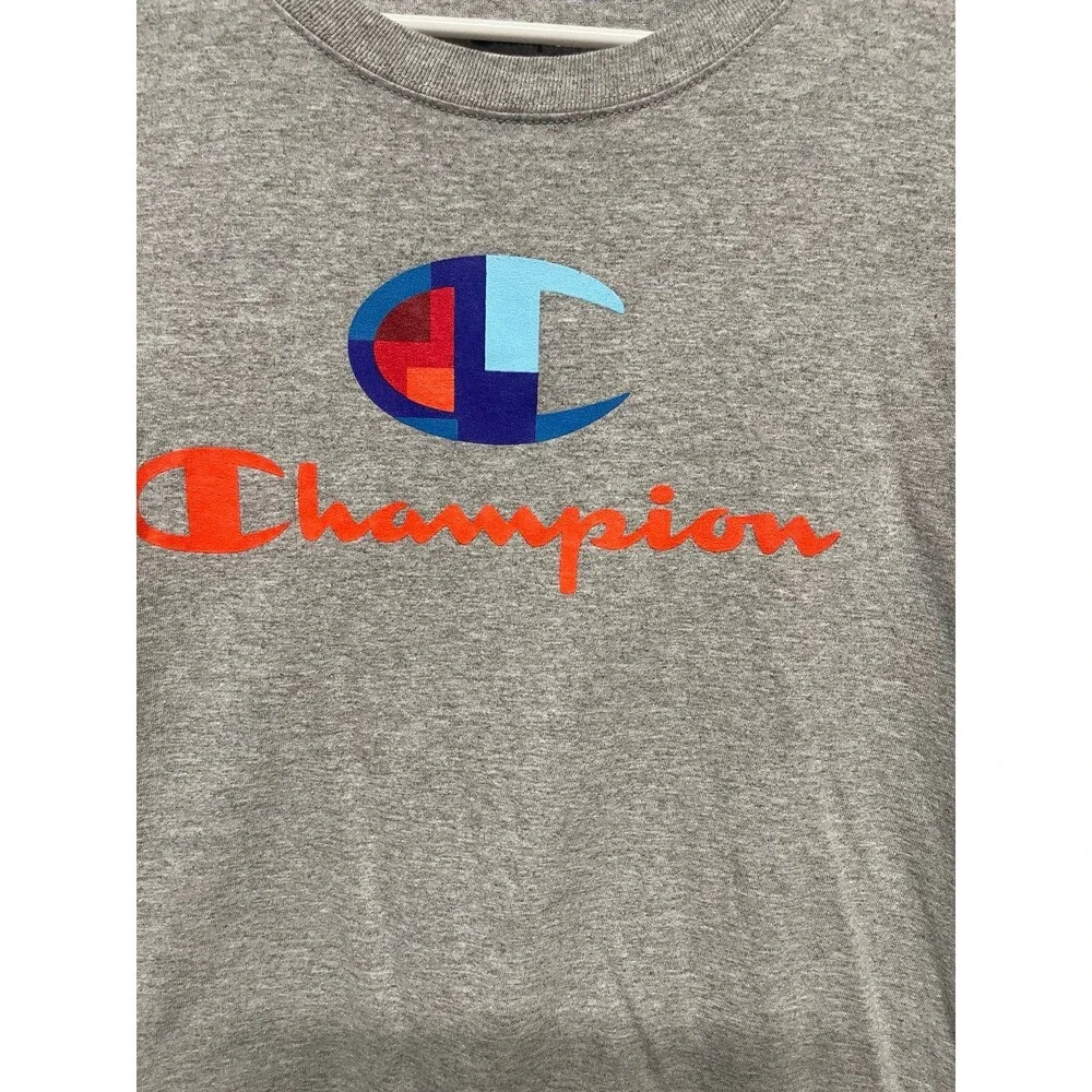 Vintage Champion Embroidered Logo T-Shirt Gray Short Sleeve Tee Size Large - Picture 2 of 5